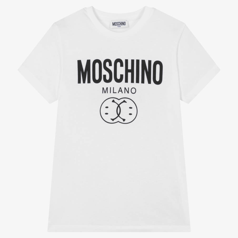 Moschino Kid-Teen-Teen White Cotton Double Smiley T-Shirt | Childrensalon Outlet