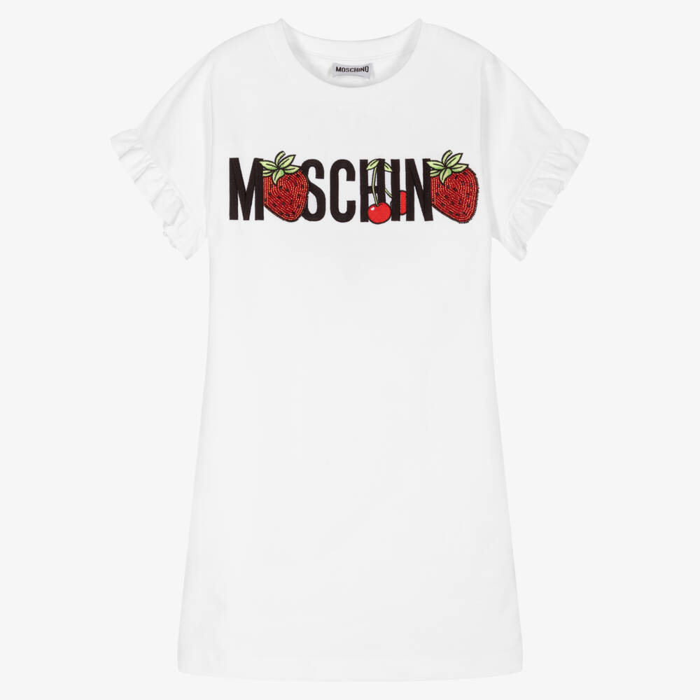 Moschino Kid-Teen-Teen White Cotton Jersey Dress | Childrensalon Outlet