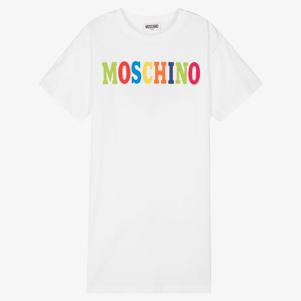 Moschino Kid-Teen-Teen White Cotton Logo Dress | Childrensalon Outlet