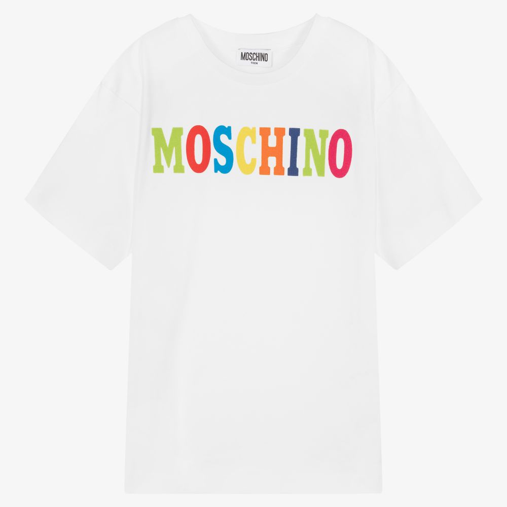 Moschino Kid-Teen-Teen White Cotton Logo T-Shirt | Childrensalon Outlet
