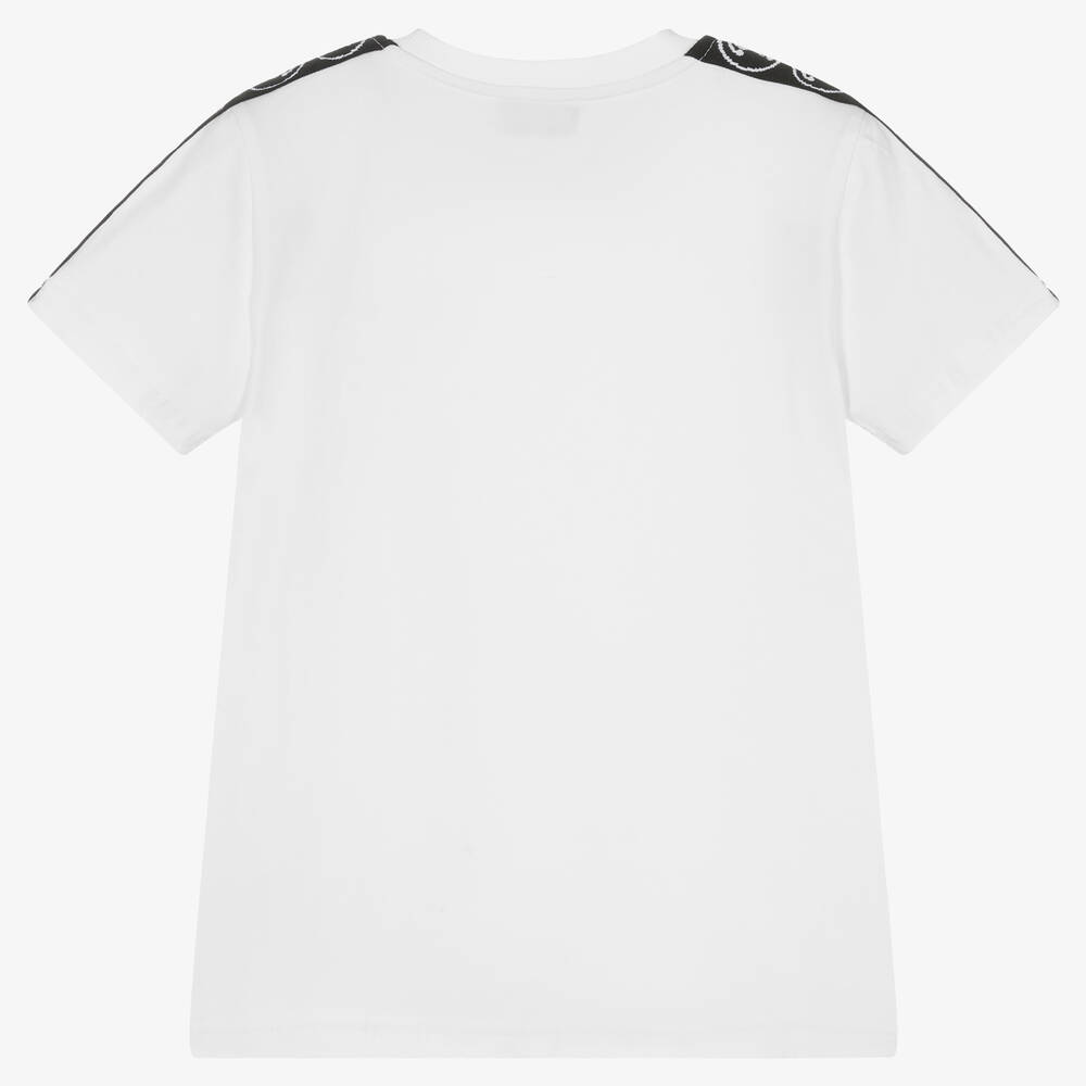 Moschino Кид-Тин-Белая хлопковая футболка с логотипной лентой | Childrensalon Outlet