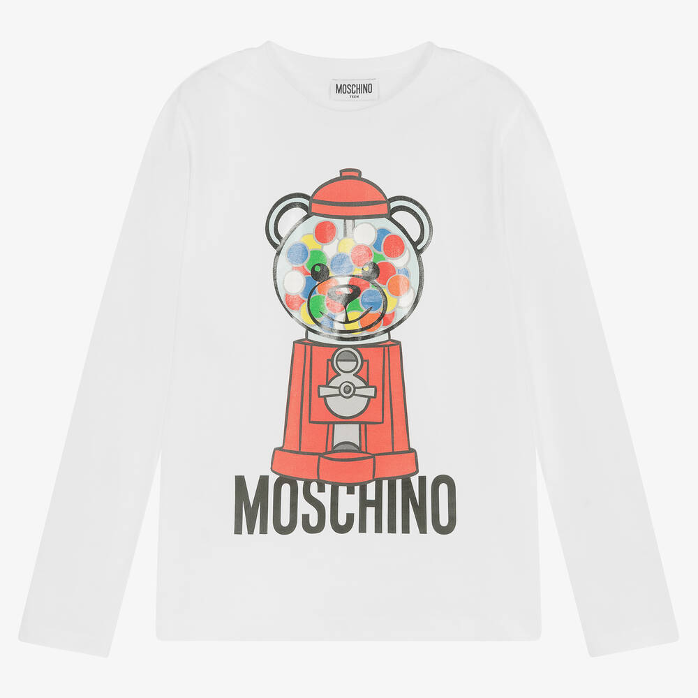 Moschino Kid-Teen - Белый хлопковый топ с медвежонком | Childrensalon