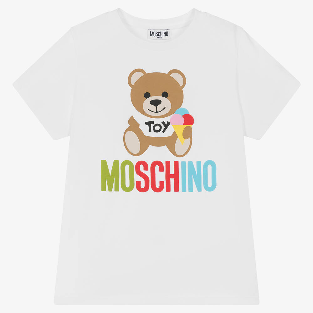 Moschino Kid-Teen - Белая хлопковая футболка с медвежонком | Childrensalon