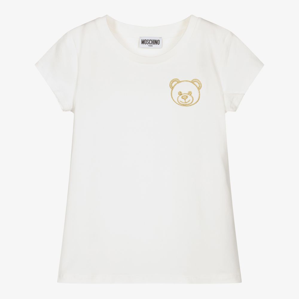 Moschino Kid-Teen - Teen White & Gold Logo T-Shirt | Childrensalon