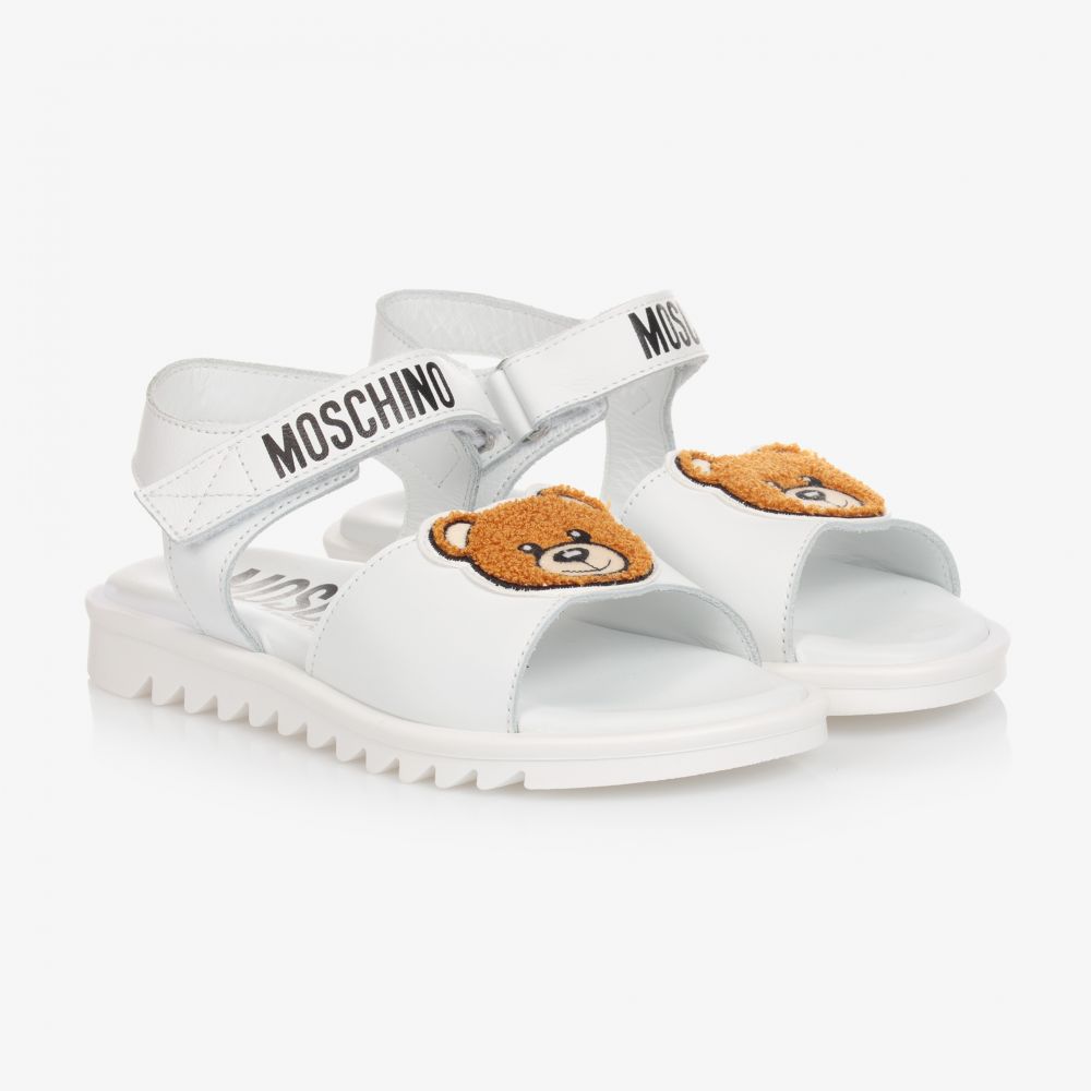 Moschino Kid-Teen - Белые кожаные сандалии для подростков | Childrensalon
