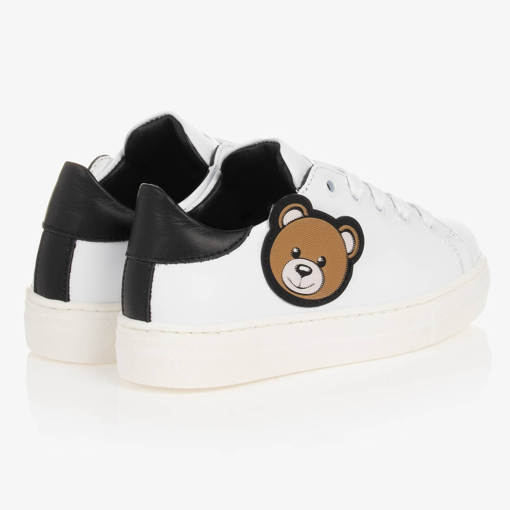 Moschino Kid-Teen-Teen White Leather Teddy Bear Trainers | Childrensalon Outlet