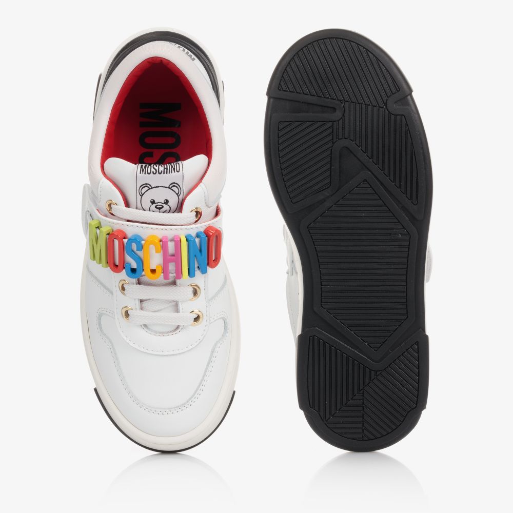 Moschino Kid-Teen-Teen White Leather Trainers | Childrensalon Outlet