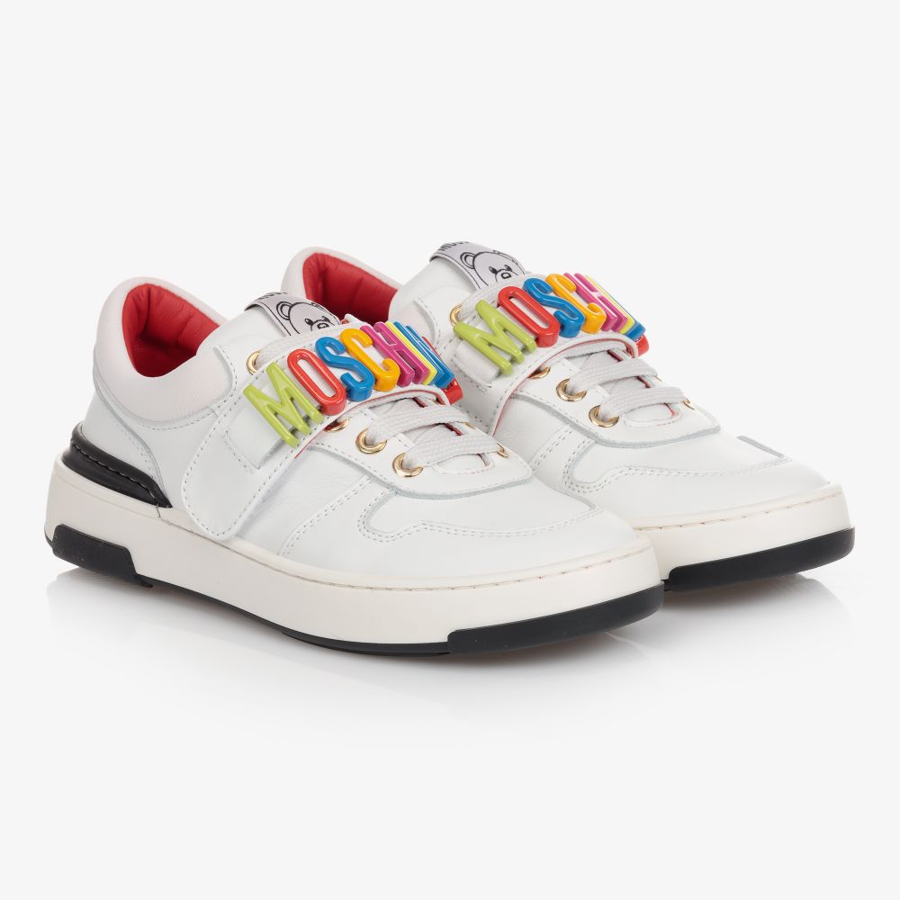 Moschino Kid-Teen - Teen White Leather Trainers | Childrensalon