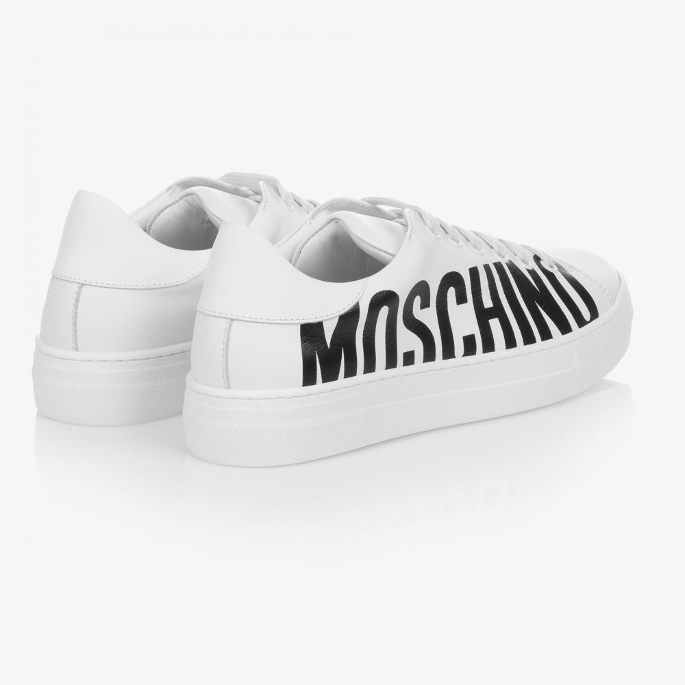 Moschino Кид-Тин-Белые кожаные кроссовки для подростков | Childrensalon Outlet