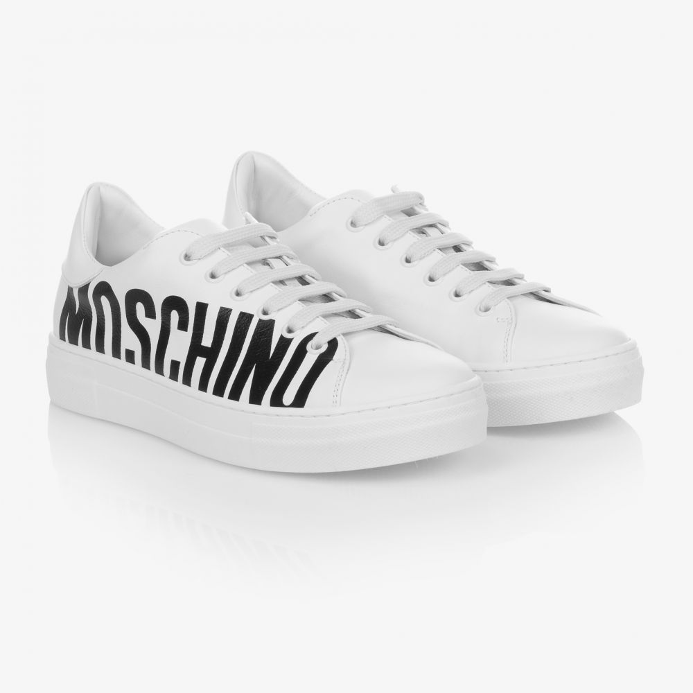 Moschino Кид-Тин-Белые кожаные кроссовки для подростков | Childrensalon Outlet