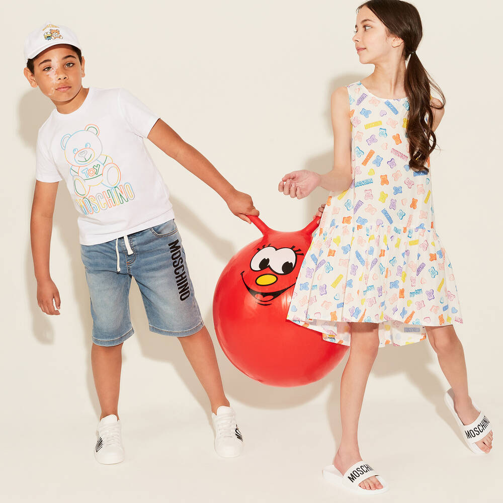 Moschino Кид-Тин-Белые кожаные кроссовки для подростков | Childrensalon Outlet