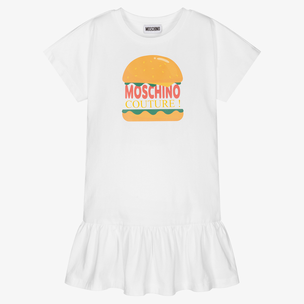 Moschino Kid-Teen-Teen White Logo Cotton Dress | Childrensalon Outlet