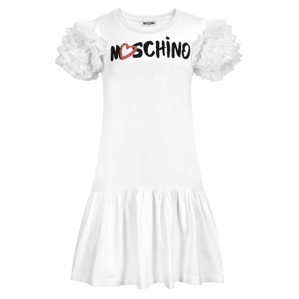 Moschino Kid-Teen - فستان قطن جيرسي لون أبيض تينز بناتي  | Childrensalon