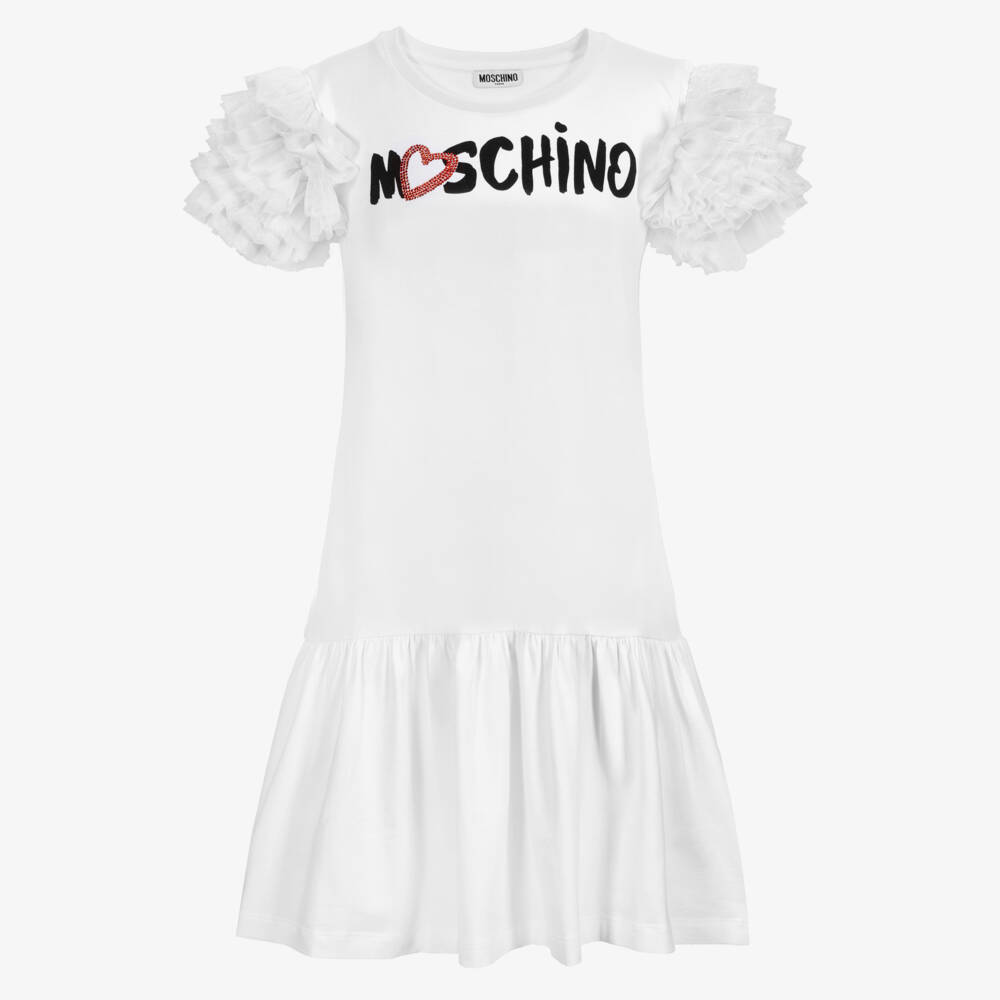 Moschino Kid-Teen-Teen White Logo Dress  | Childrensalon Outlet
