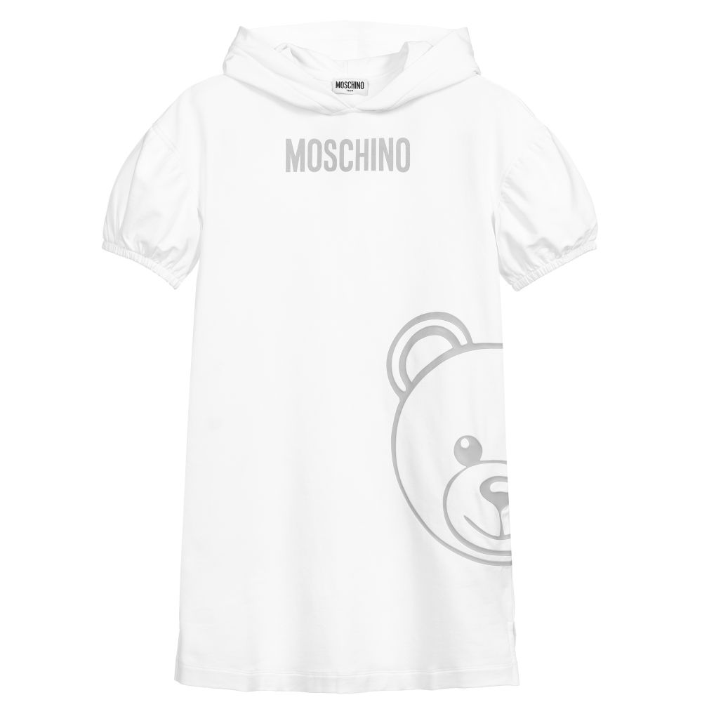 Moschino Kid-Teen - فستان سويتشيرت هودي قطن لون أبيض | Childrensalon