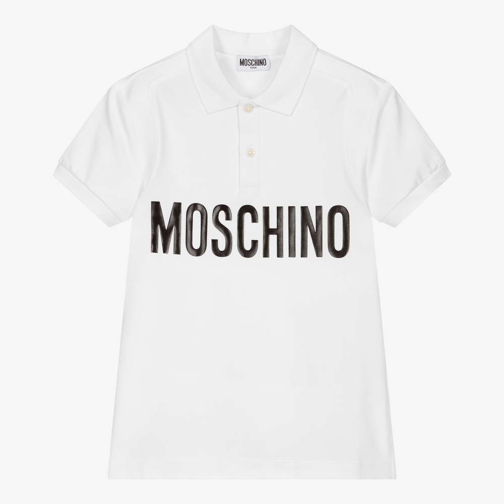 Moschino Kid-Teen - توب بولو تينز ولادي قطن بيكيه لون أبيض | Childrensalon