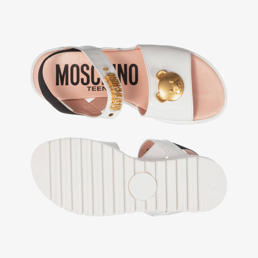 Moschino Kid-Teen-Teen White Logo Sandals | Childrensalon Outlet