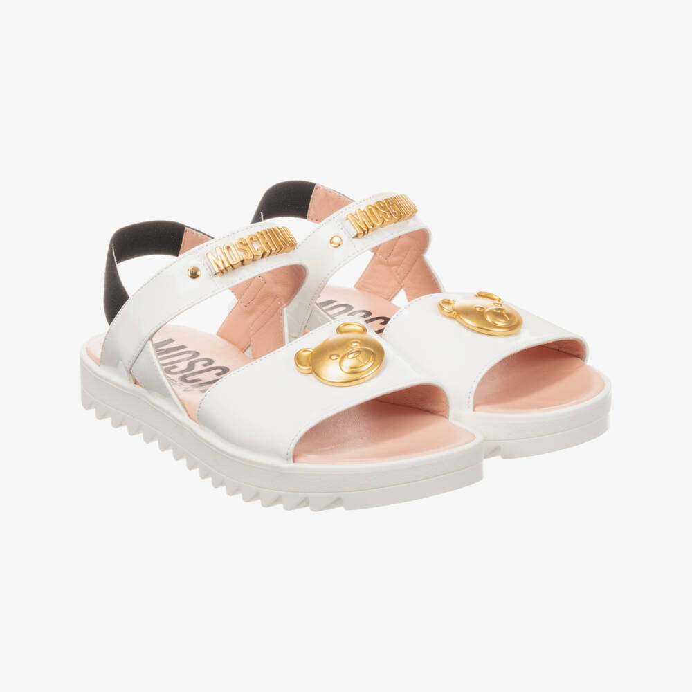 Moschino Кид-Тин-Teen White Logo Sandals | Childrensalon Outlet