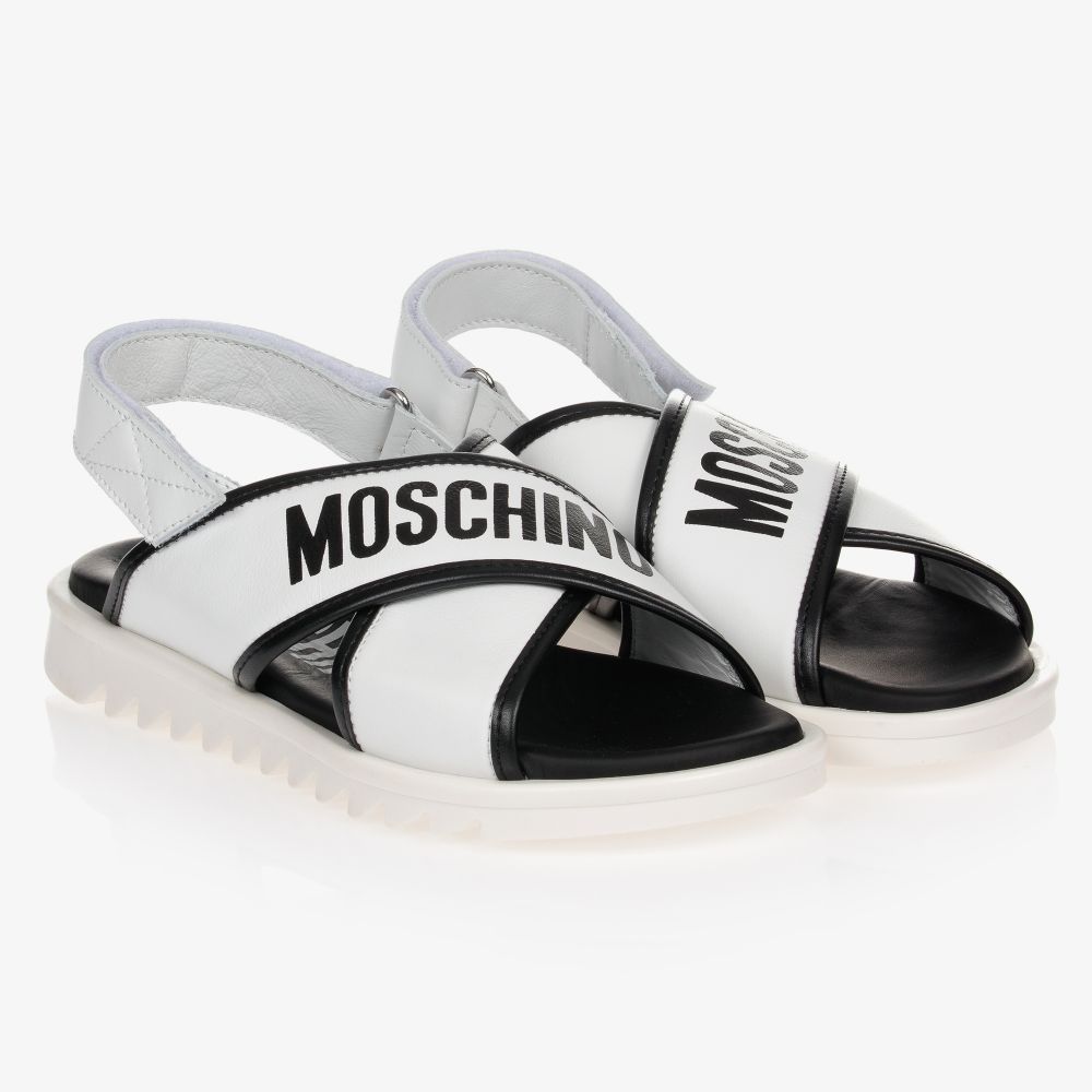 Moschino Kid-Teen - صندل تينز جلد لون أبيض وأسود | Childrensalon