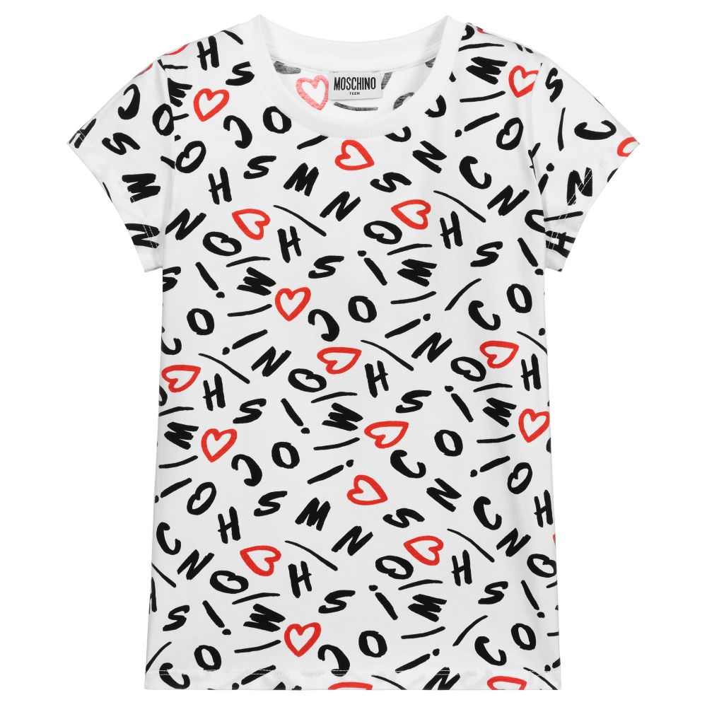 Moschino Kid-Teen-Teen White Logo T-Shirt | Childrensalon Outlet