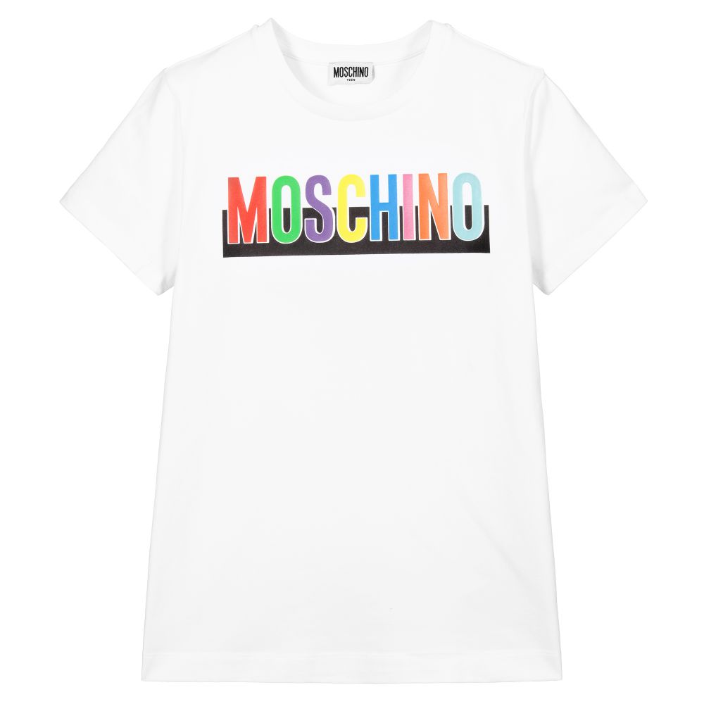 Moschino Kid-Teen - Белая футболка с логотипом для подростков | Childrensalon