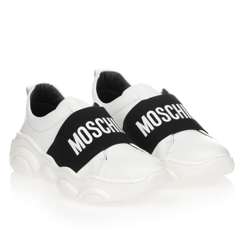 Moschino Kid-Teen - Teen White Logo Trainers | Childrensalon