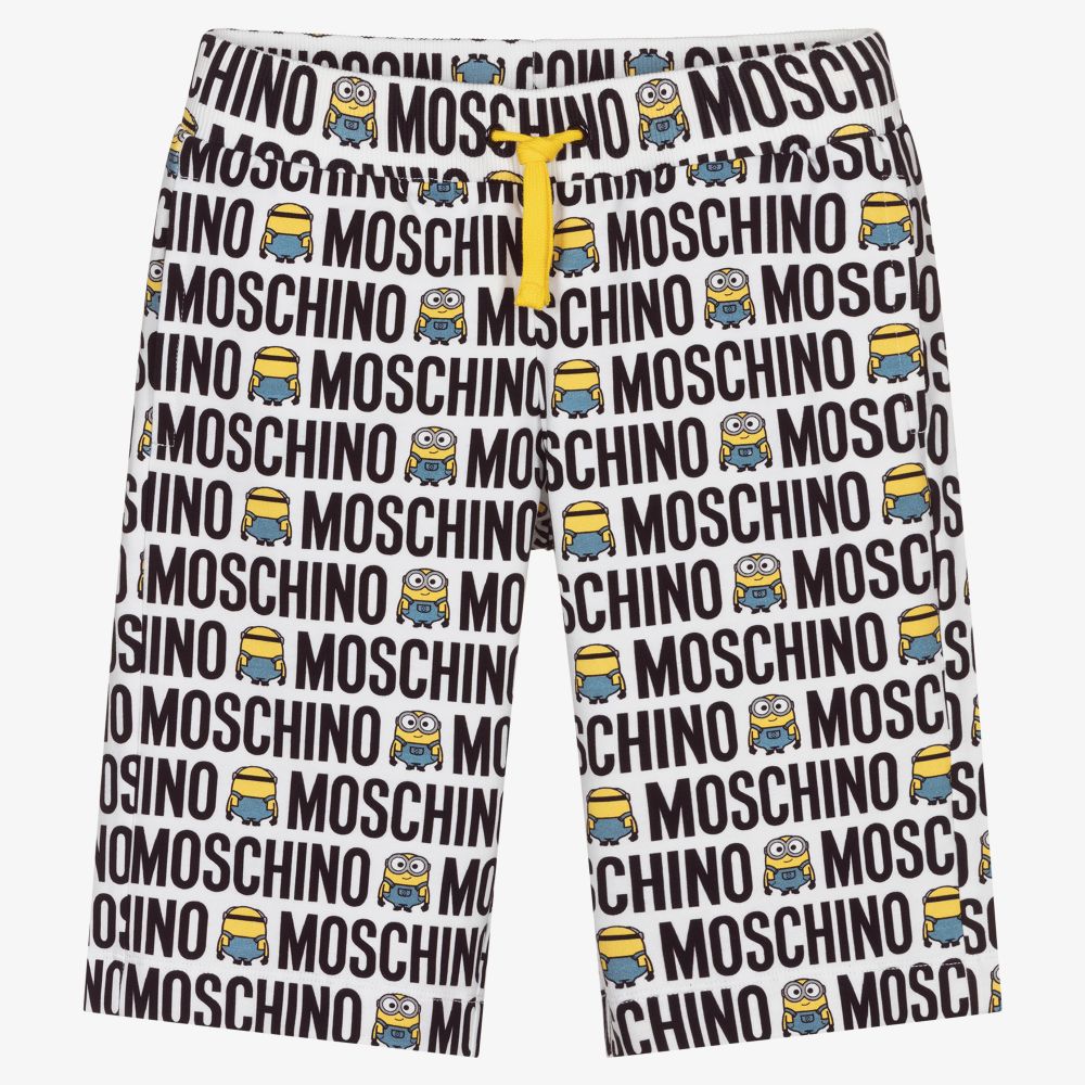 Moschino Kid Teen Teen White Minions Logo Shorts Childrensalon