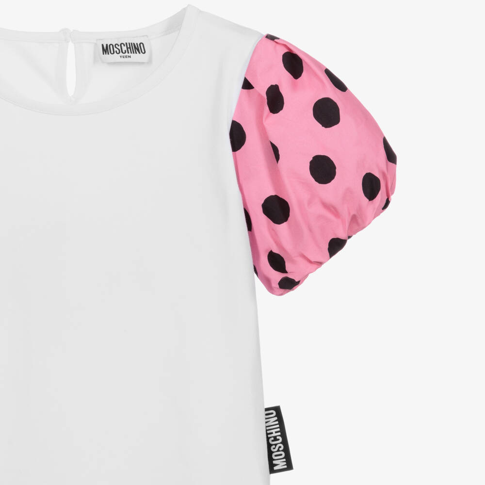 Moschino Kid-Teen-تيشيرت قطن جيرسي لون أبيض، زهري، وأسود | Childrensalon Outlet