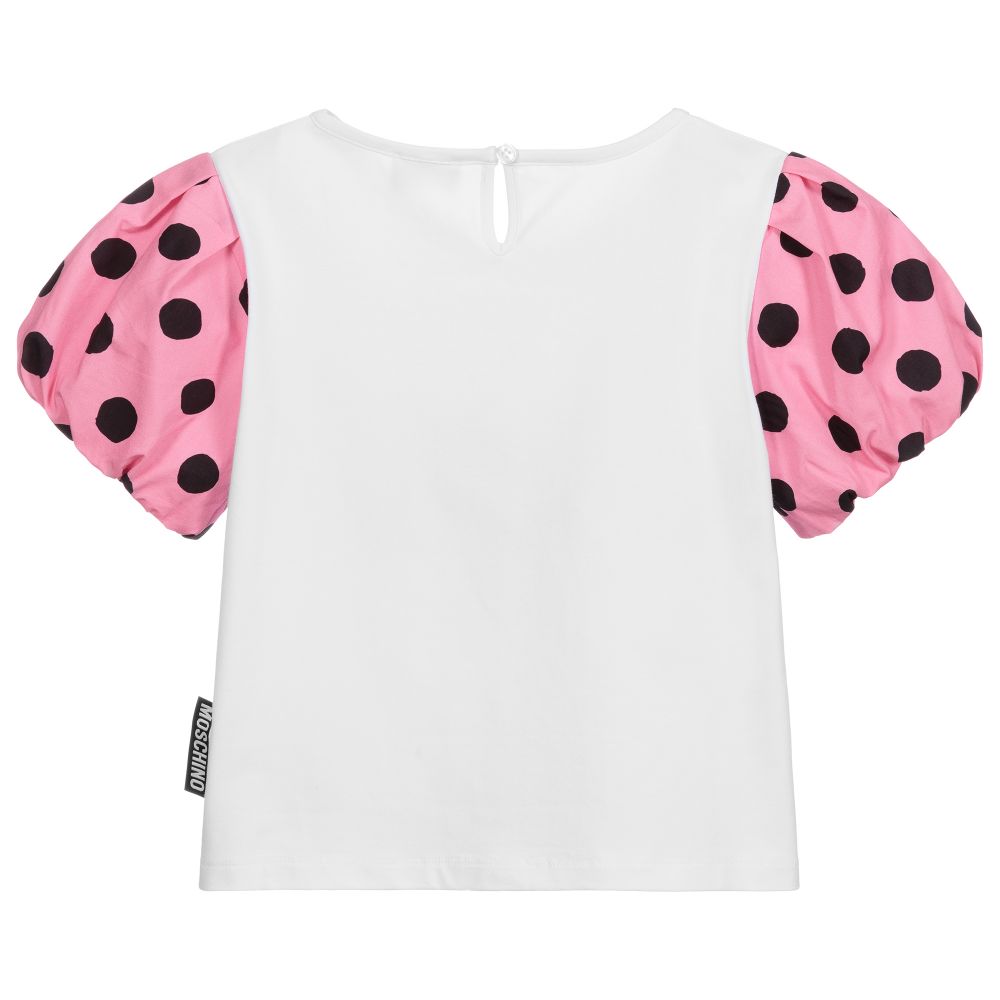 Moschino Кид-Тин-Футболка белого и розового цвета в горошек для подростков | Childrensalon Outlet