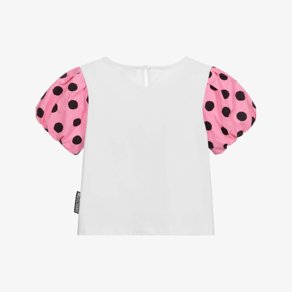 Moschino Kid-Teen-تيشيرت قطن جيرسي لون أبيض، زهري، وأسود | Childrensalon Outlet
