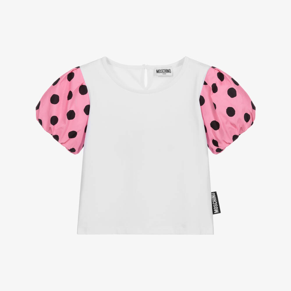 Moschino Kid-Teen-تيشيرت قطن جيرسي لون أبيض، زهري، وأسود | Childrensalon Outlet