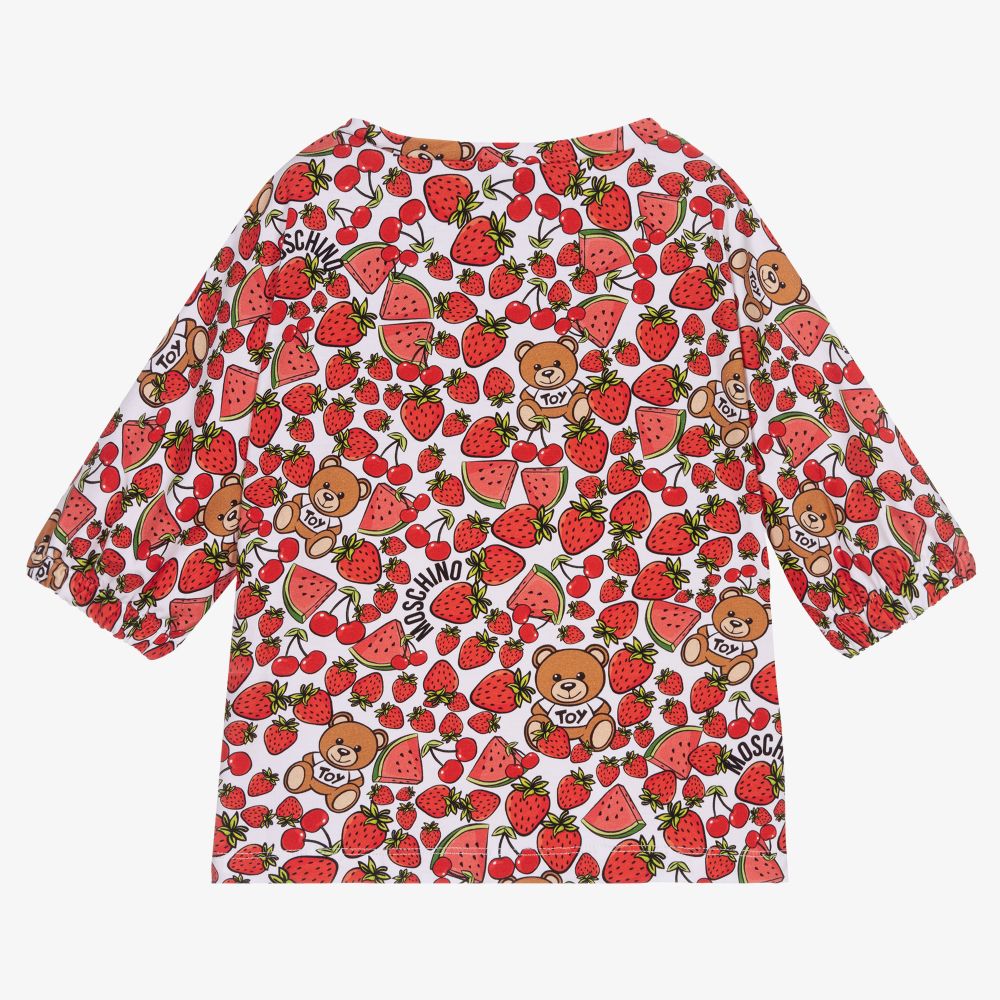 Moschino Кид-Тин-Бело-красная футболка с фруктами для подростков | Childrensalon Outlet