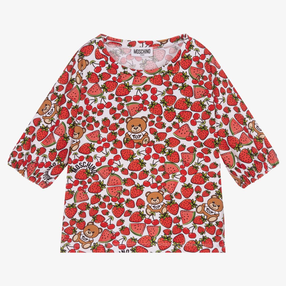 Moschino Kid-Teen - Teen White & Red Fruit Logo T-Shirt
