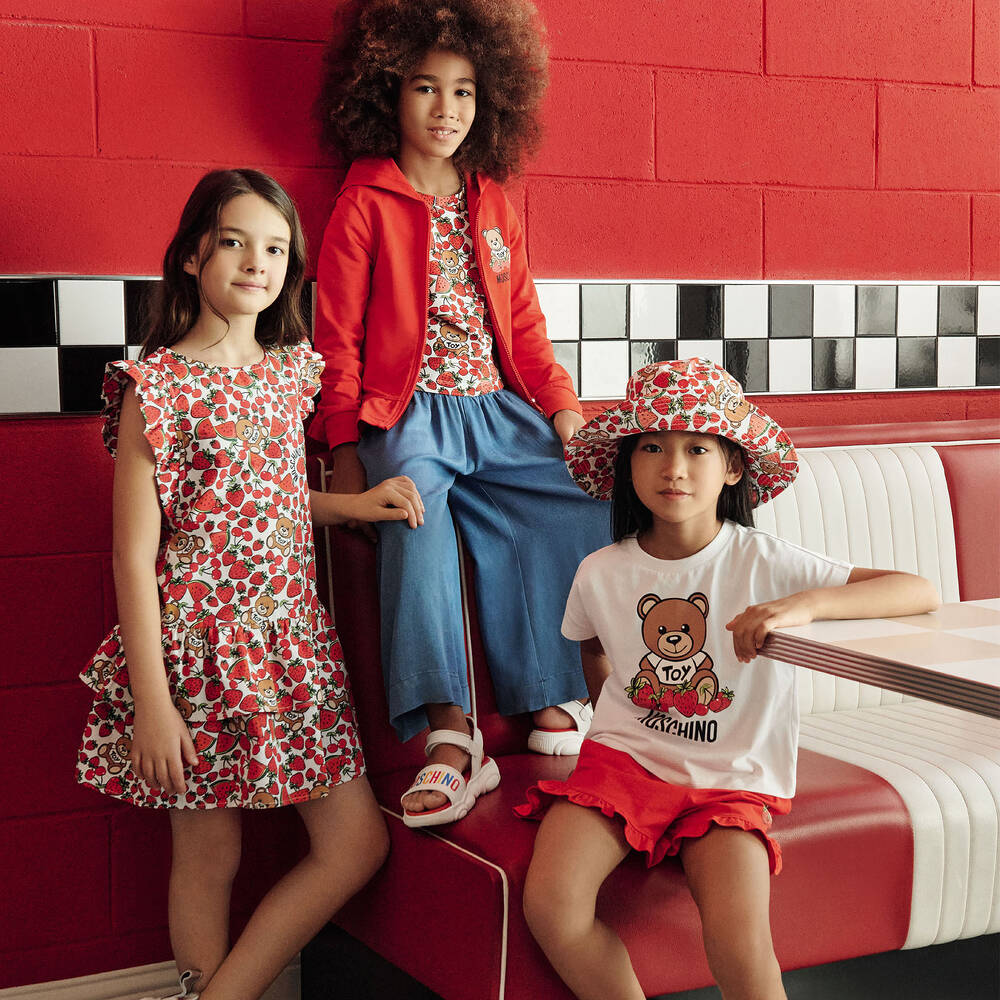 Moschino Kid-Teen-Teen White & Red Logo Dress | Childrensalon Outlet
