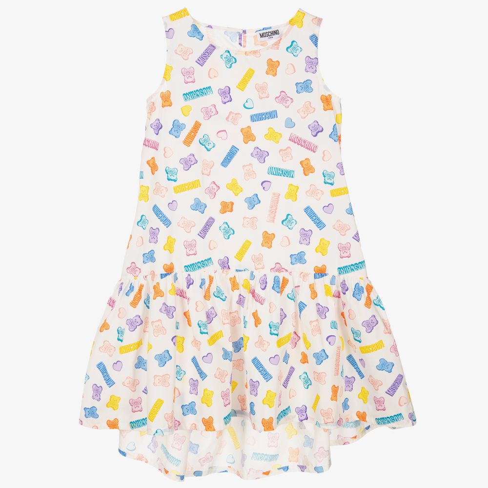 Moschino Kid-Teen - Weißes Teen Kleid mit Teddybären | Childrensalon