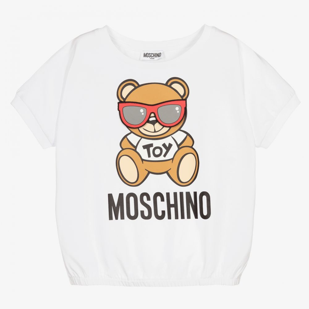 Moschino Kid-Teen - Белая футболка с медвежонком для подростков | Childrensalon