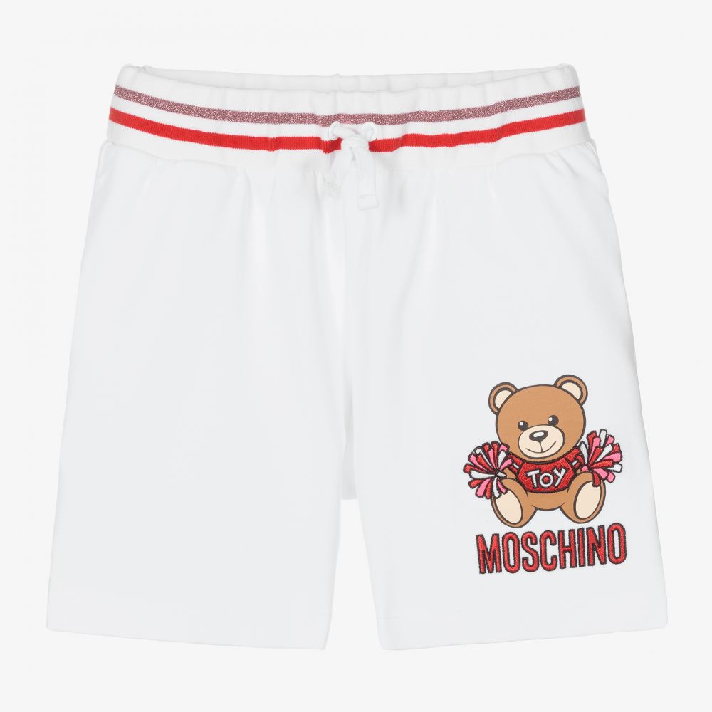 Moschino Kid Teen Teen White Teddy Logo Shorts Childrensalon