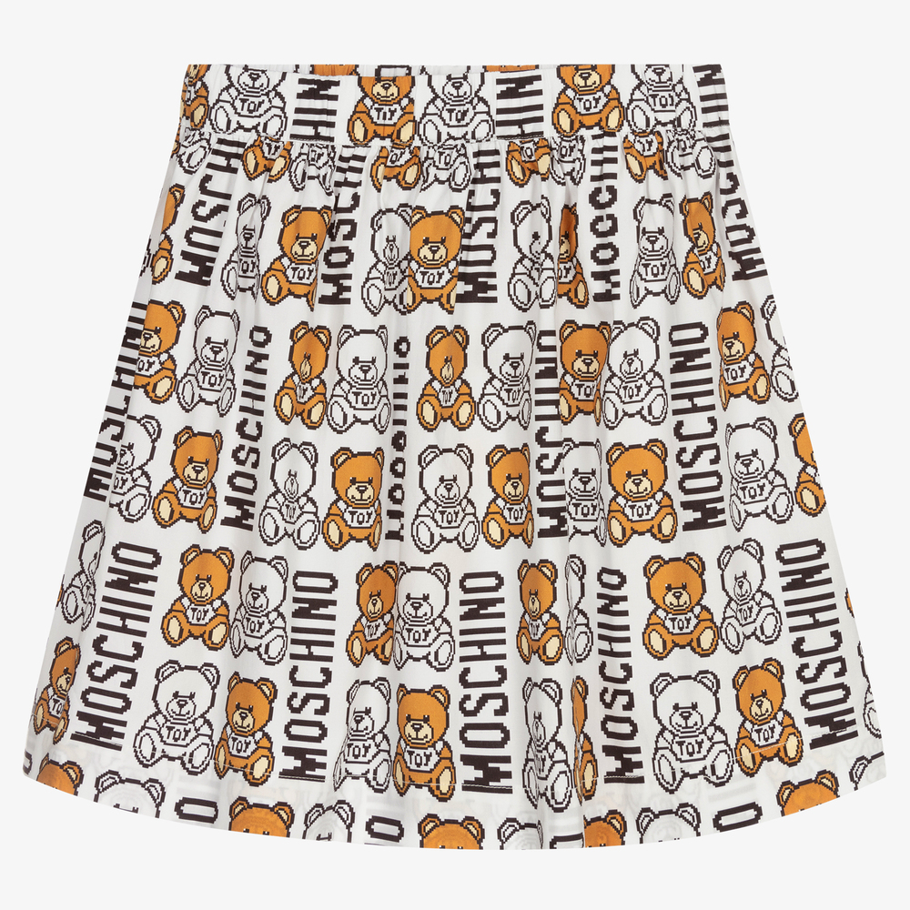 Moschino Kid-Teen-Teen White Teddy Logo Skirt | Childrensalon Outlet