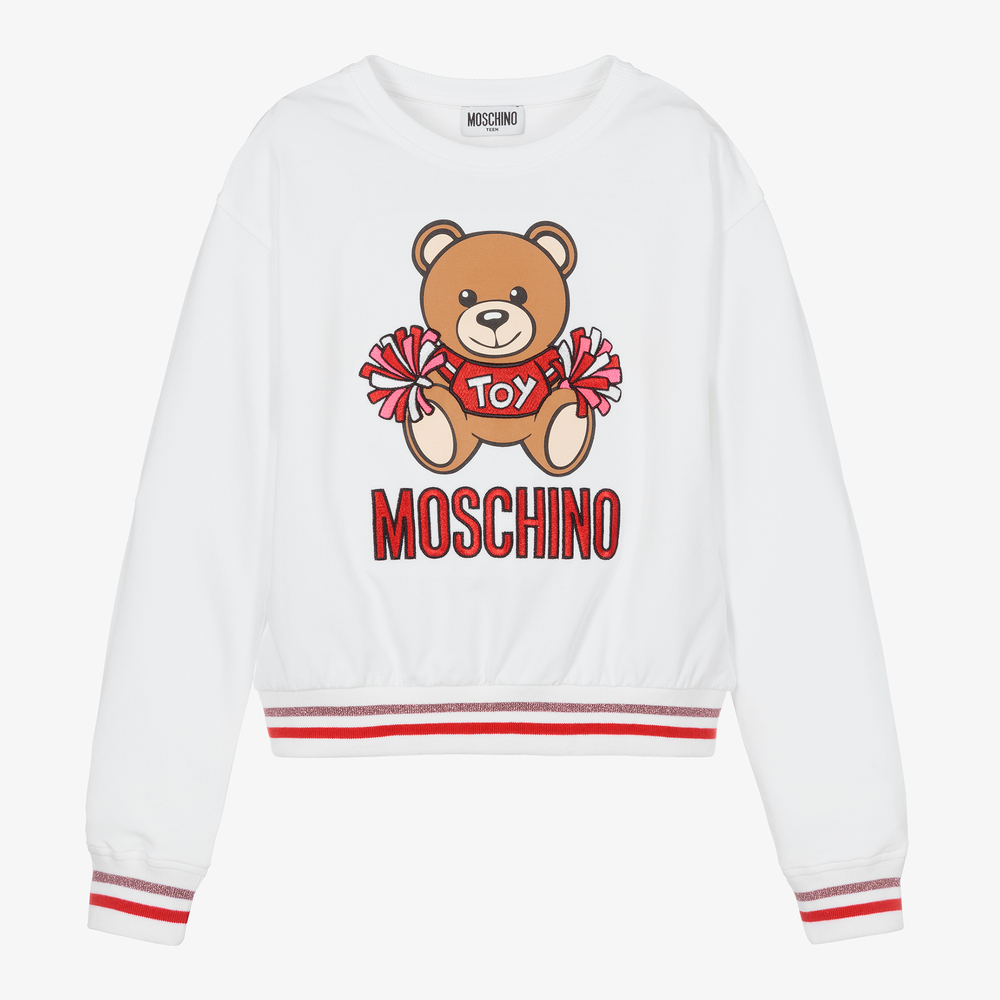 Moschino Kid-Teen - Белый свитшот с медвежонком для подростков | Childrensalon