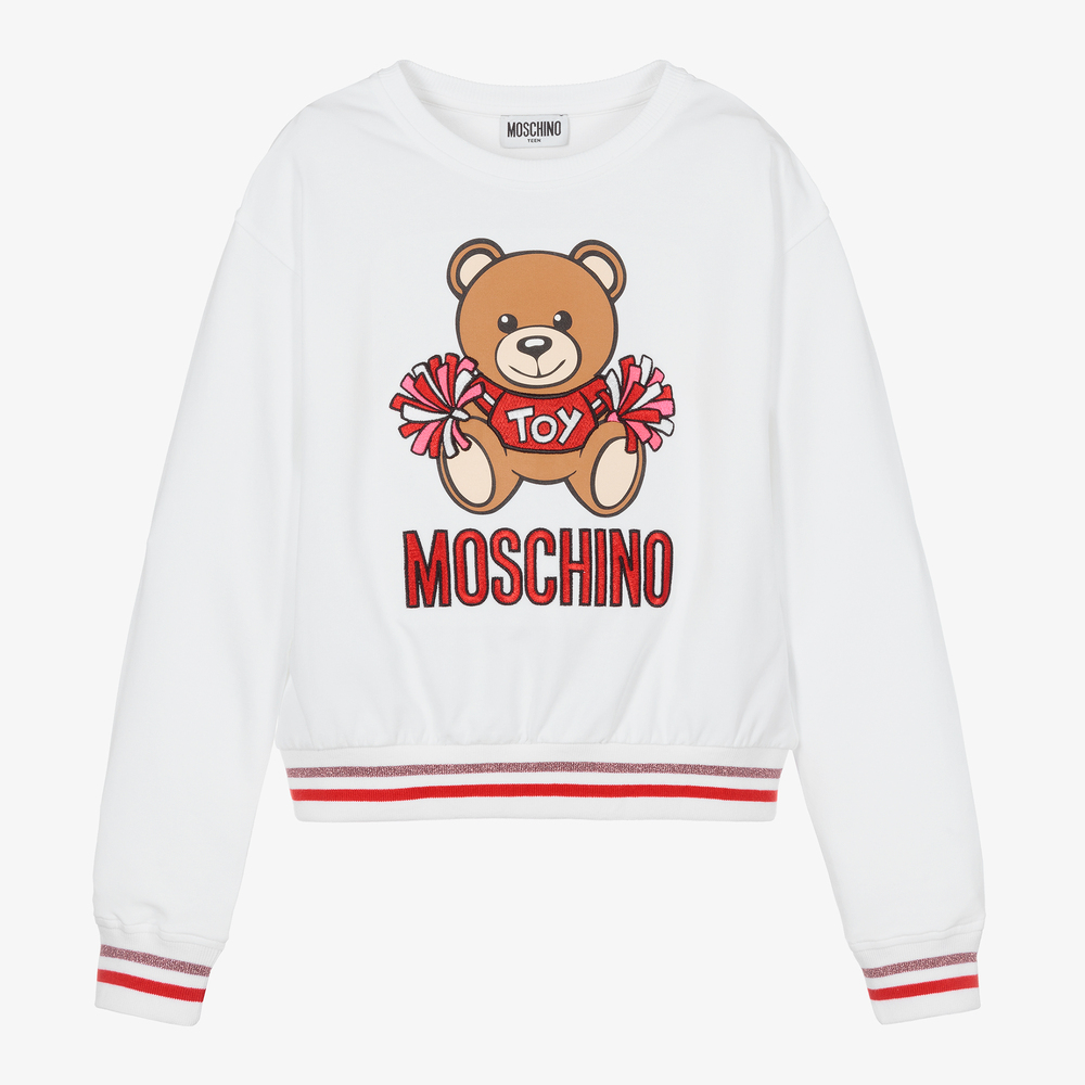 Moschino Kid-Teen - سويتشيرت تينز بناتي قطن جيرسي لون أبيض | Childrensalon