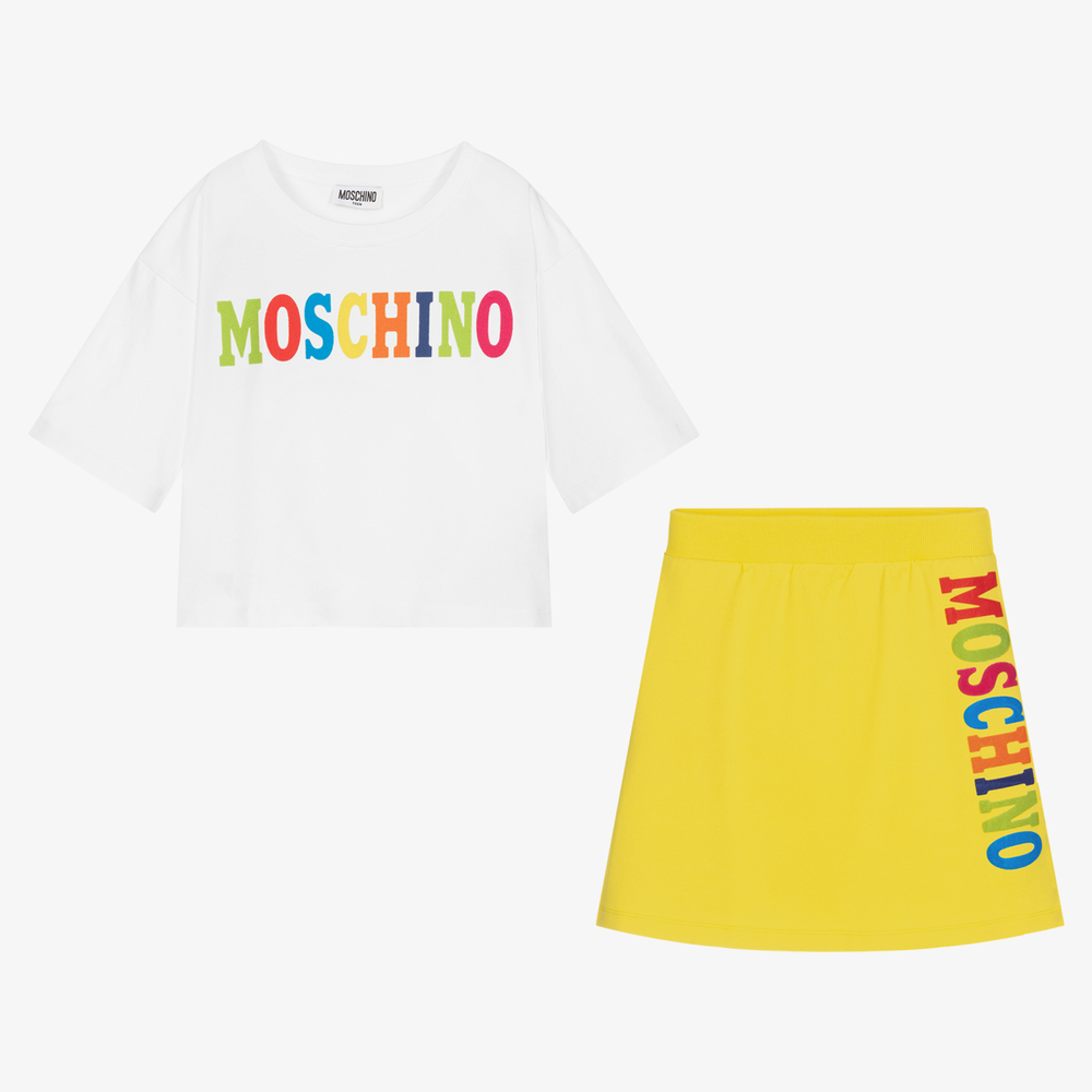 Moschino Кид-Тин-Белый топ и желтая юбка для подростков | Childrensalon Outlet