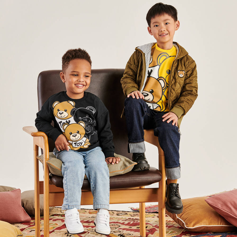 Moschino Kid-Teen-Teen Yellow Cotton Montage Teddy Sweatshirt | Childrensalon Outlet