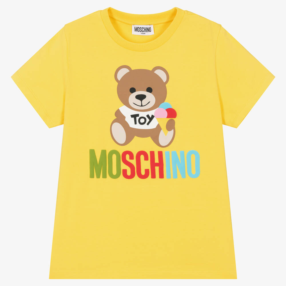 Moschino Kid-Teen - Желтая хлопковая футболка с медвежонком | Childrensalon