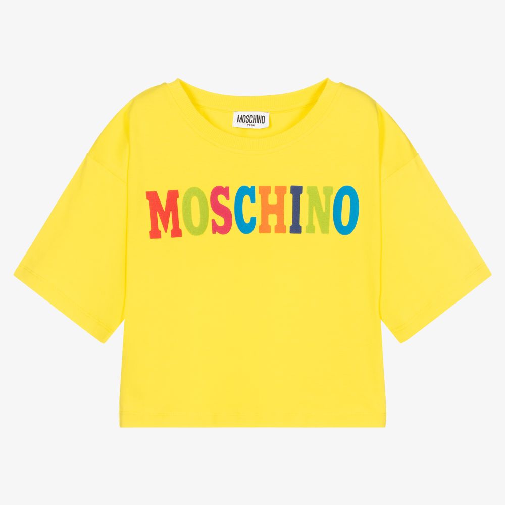 Moschino Kid-Teen - Желтая укороченная футболка для подростков | Childrensalon