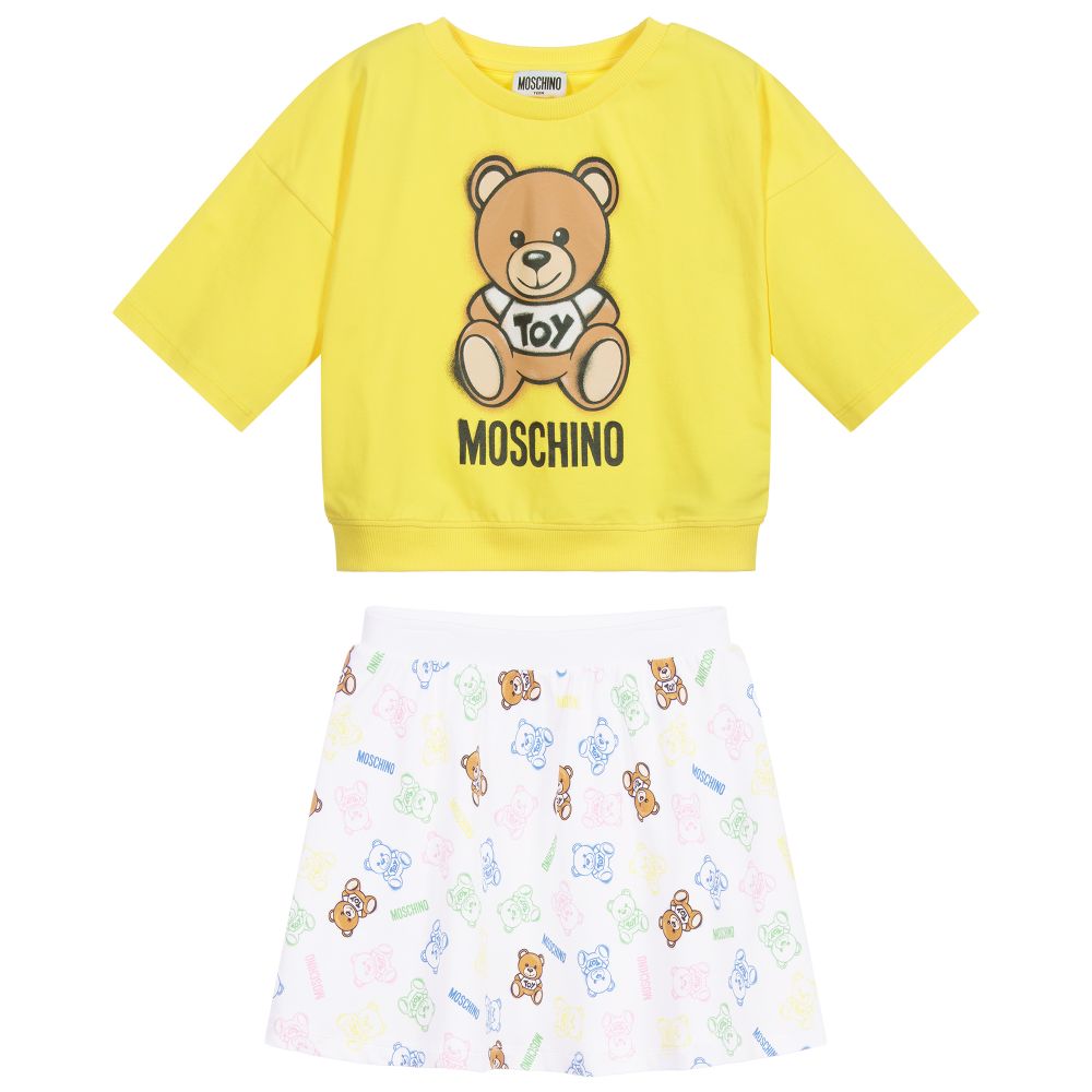 Moschino Kid-Teen - Комплект с желтым топом и юбкой с логотипом для подростков | Childrensalon
