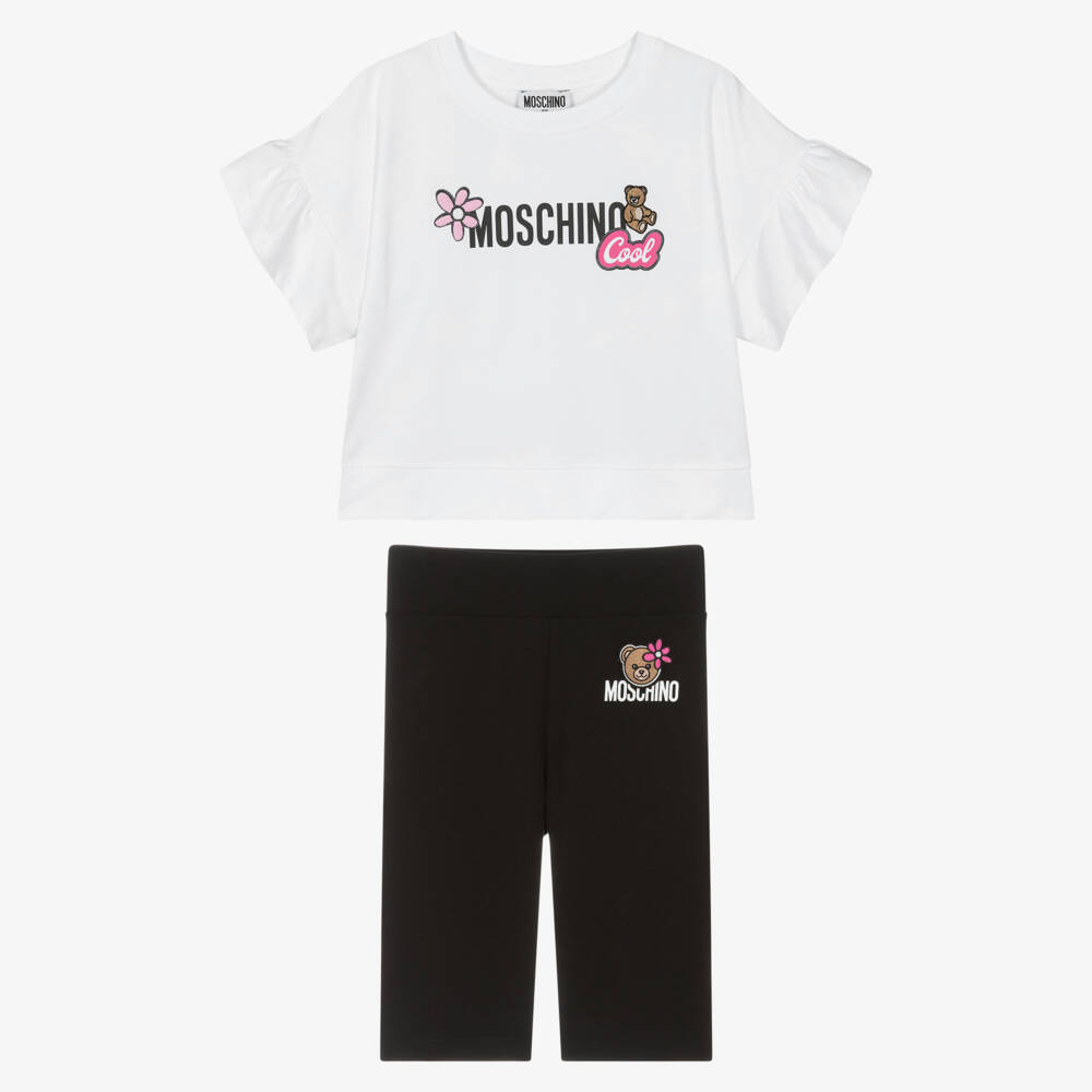 Moschino-White And Black Logo Shorts Set | Childrensalon Outlet