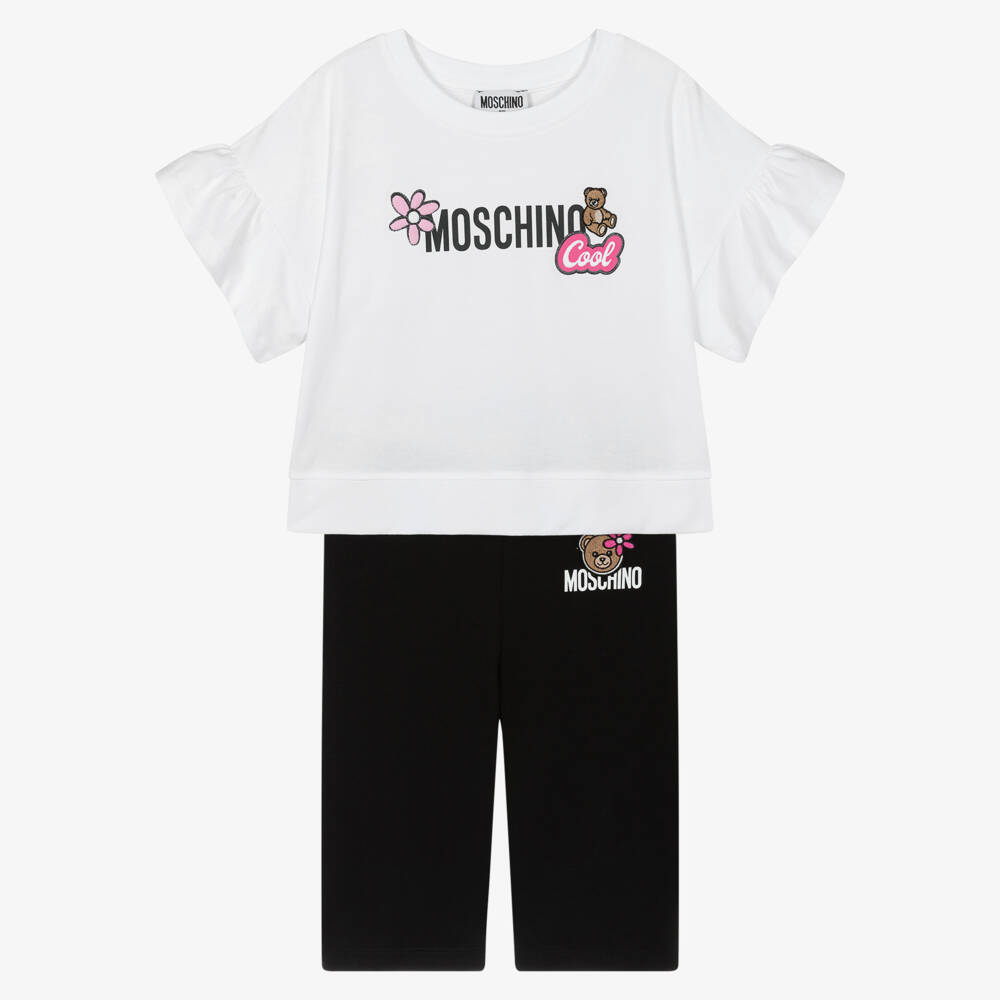 Moschino-White And Black Logo Shorts Set | Childrensalon Outlet