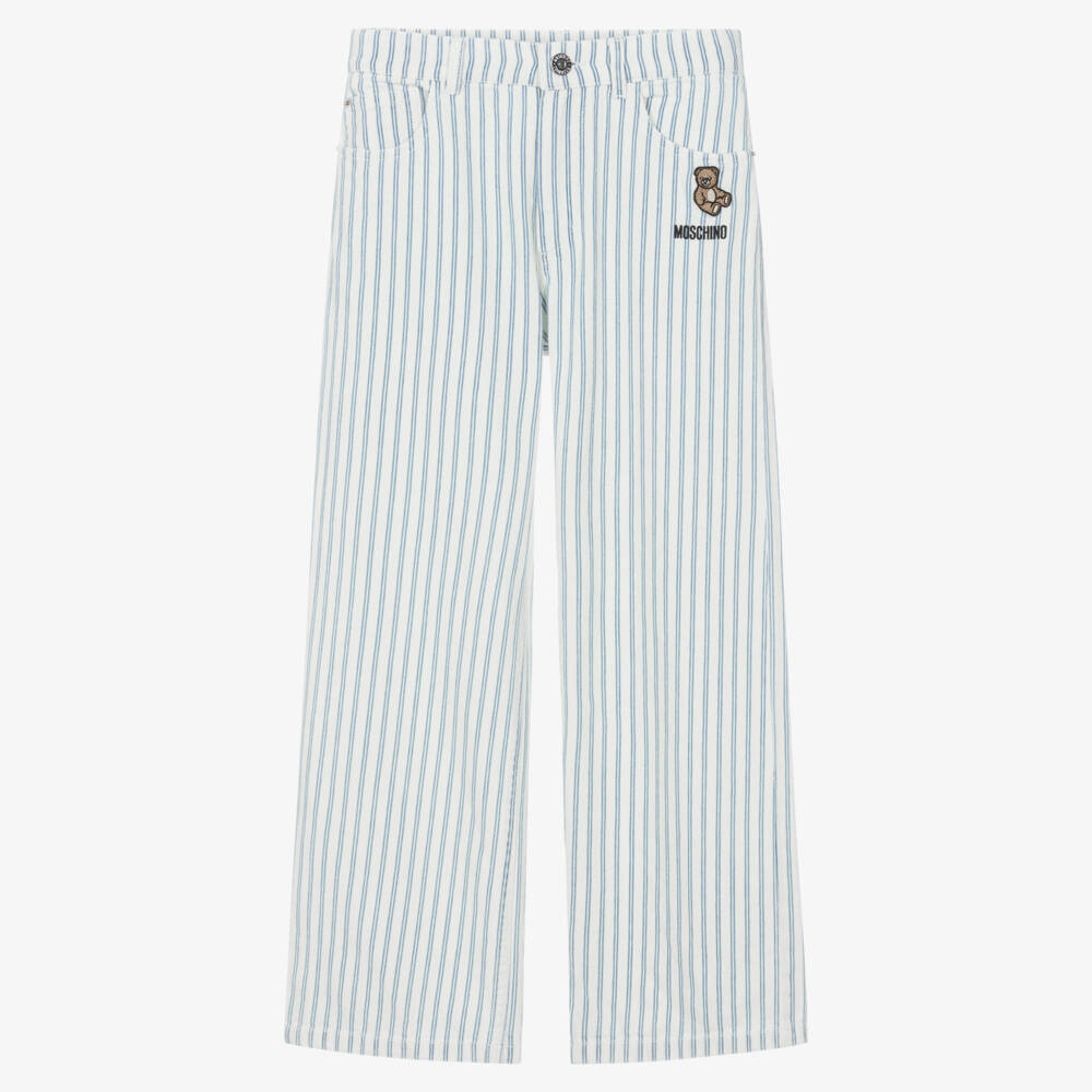 Moschino-White And Blue Stripe Trousers | Childrensalon Outlet
