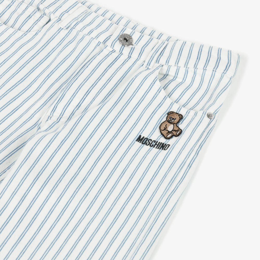 Moschino-White And Blue Stripe Trousers | Childrensalon Outlet