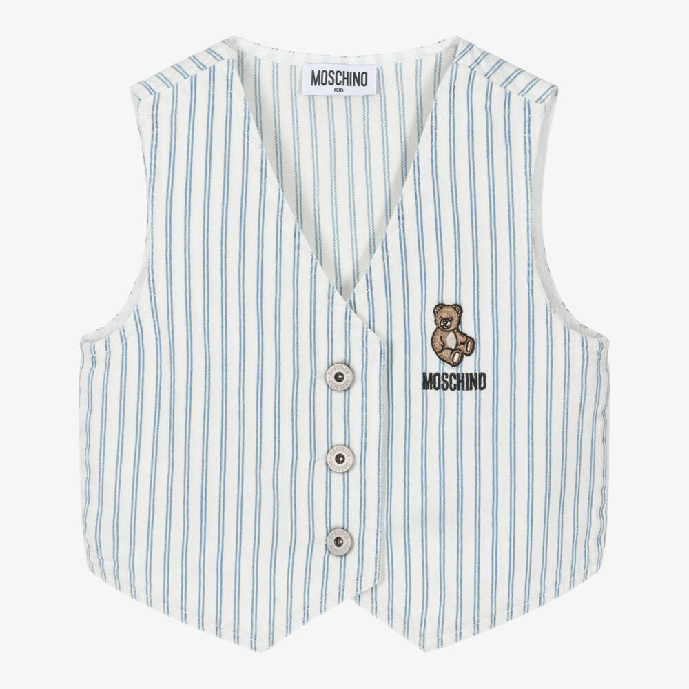 Moschino-White And Blue Stripe Waistcoat | Childrensalon Outlet